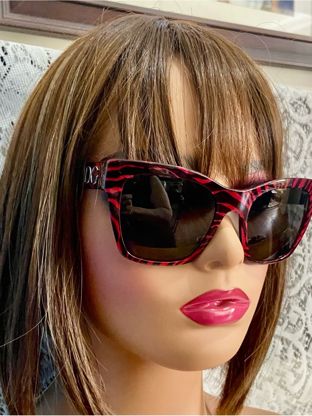Vintage, Dolce Gabbana Black and Red Tiger Frame Sunglasses